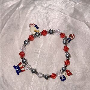 Red, White, Blue & Silver Patriotic‎ Charm Stretch Beaded Bracelet